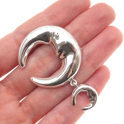 925 Sterling Silver Vintage Mexico Man in The Moon Crescent Pin Brooch