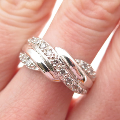 HENG NGAI 925 Sterling Silver Real Round-Cut Diamond Twisted Ring Size 8