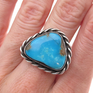 Old Pawn 925 Sterling Silver Vintage Southwestern Turquoise Tribal Ring Size 6.5