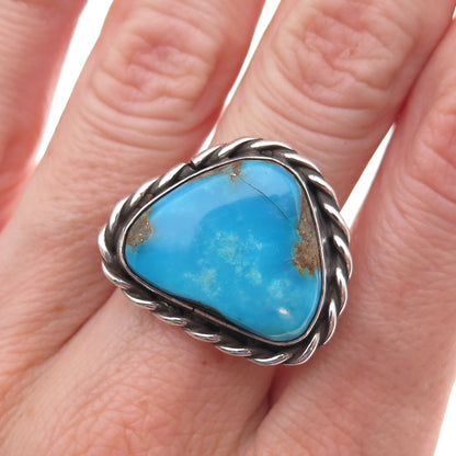Old Pawn 925 Sterling Silver Vintage Southwestern Turquoise Tribal Ring Size 6.5
