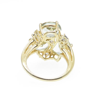 DSMK 925 Sterling Gold Plated Diamond Green Amethyst & Tanzanite Ring Size 7.75