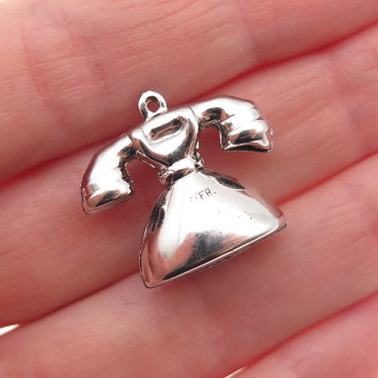 925 Sterling Silver Vintage Retro Rotary Phone 3D Mini Charm Pendant