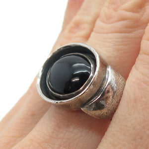 925 Sterling Silver Vintage Real Black Onyx Modernist Oxidized Ring Size 6.5