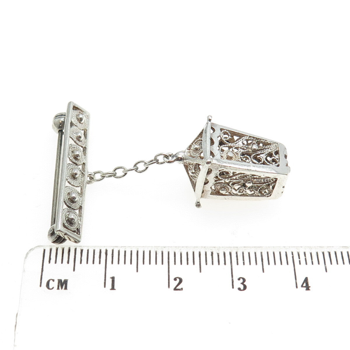 835 Silver Vintage Street Light Dangle Pin Brooch