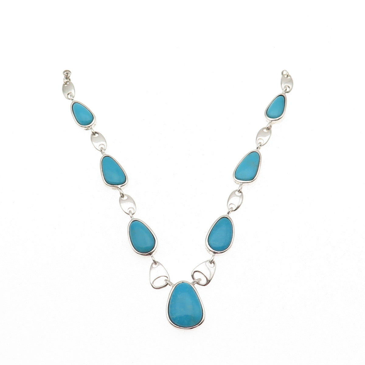 Whitney Kelly 925 Sterling Vintage Real Turquoise Centerpiece Necklace Part 7.5"