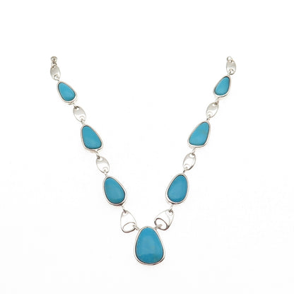 Whitney Kelly 925 Sterling Vintage Real Turquoise Centerpiece Necklace Part 7.5"