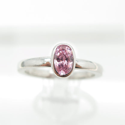 925 Sterling Silver Oval-Cut Pink C Z Ring Size 4.75