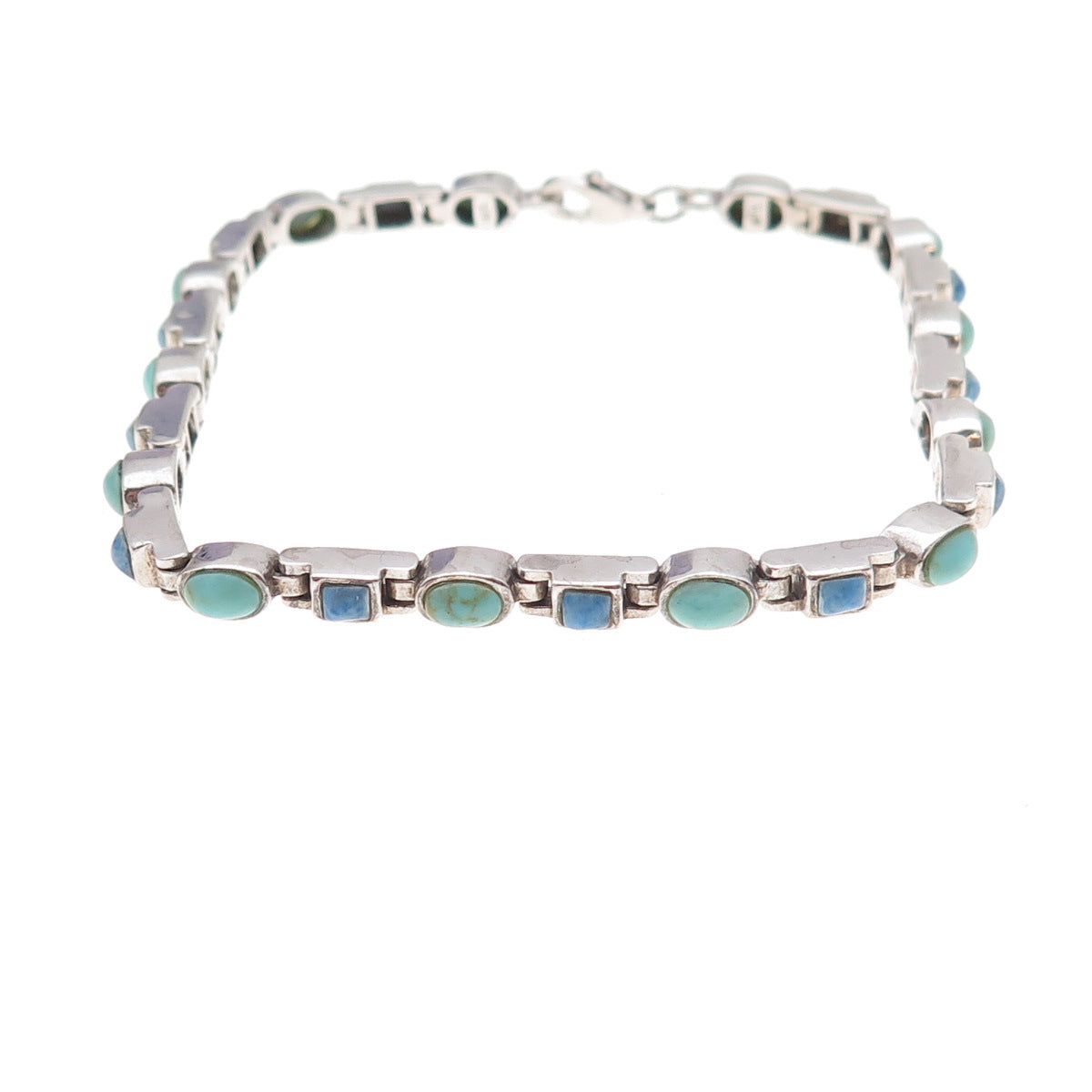 Chapal Zenray 925 Sterling Silver Vintage Real Turquoise & Lapis Bracelet 7.25"