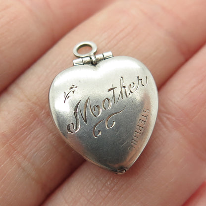 925 Sterling Silver Antique "Mother" Chatelaine Heart Locket Pendant