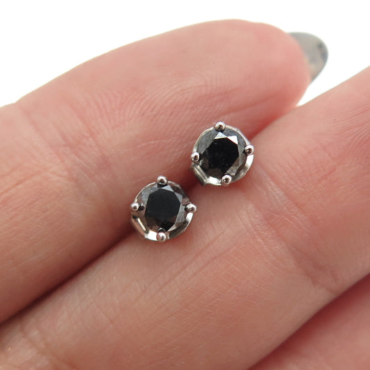 925 Sterling Silver Real Round-Cut Black Diamond Stud Earrings