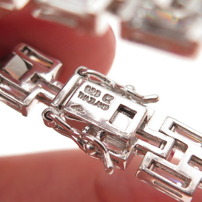 925 Sterling Silver Emerald-Cut C Z Bracelet 8"