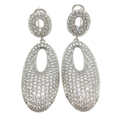 925 Sterling Silver Round-Cut C Z Oval Dangling Omega Back Earrings