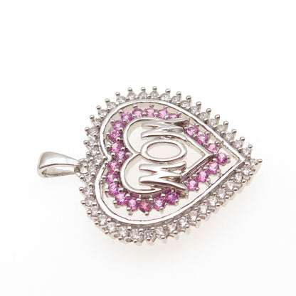 JANE SEYMOUR Sterling Silver Real Pink Sapphire & White Topaz Mom Heart Pendant
