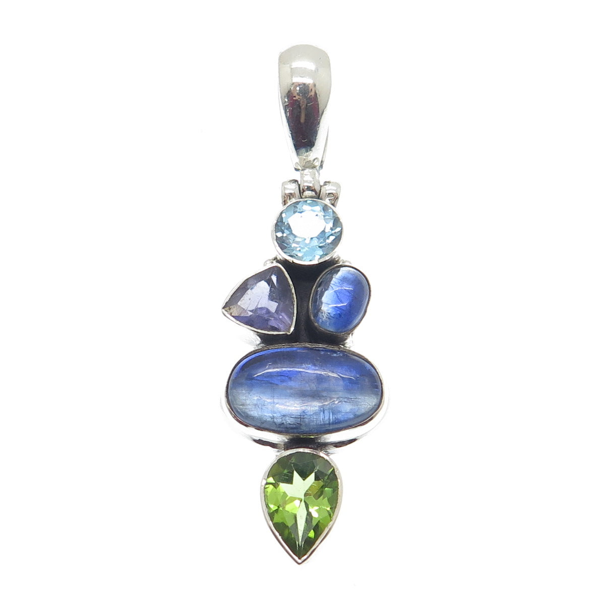 925 Sterling Silver Vintage Peridot Sapphire Amethyst Blue Topaz Gem Pendant