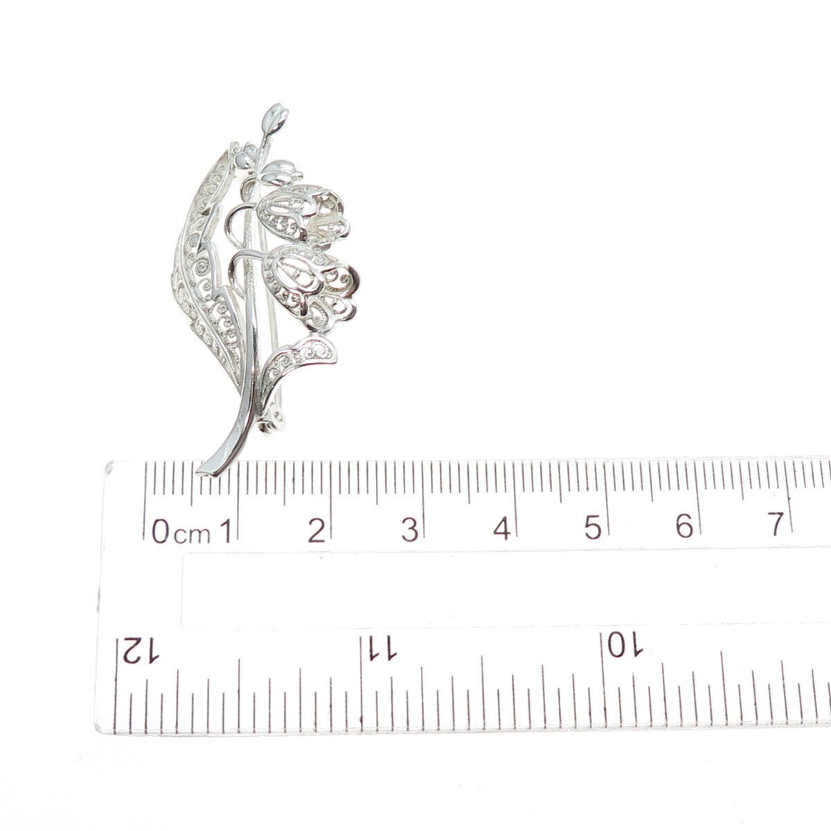 835 Silver Vintage Germany Bluebell Flower Filigree Pin Brooch