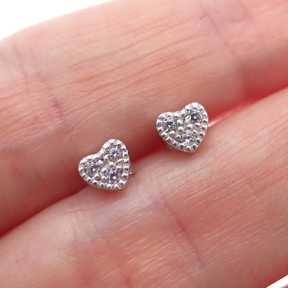 JCM Jacmel Mauritius 925 Sterling Silver Round-Cut C Z Heart Stud Earrings