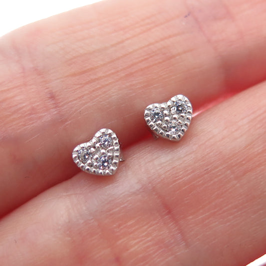 JCM Jacmel Mauritius 925 Sterling Silver Round-Cut C Z Heart Stud Earrings