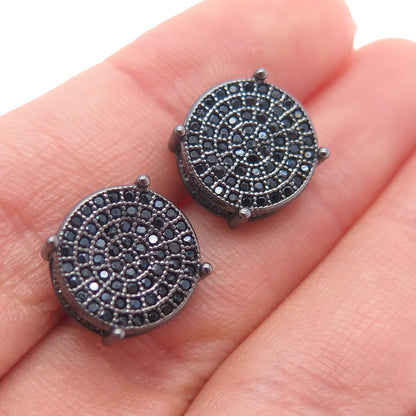 925 Sterling Silver Black Rhodium Round-Cut C Z Stud Earrings