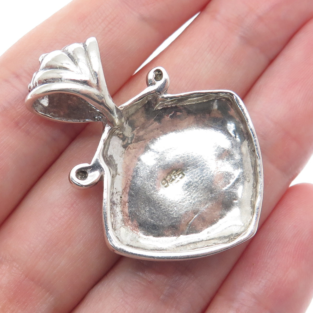 925 Sterling Silver Vintage Real Mother-of-Pearl Beaded Floral Pendant