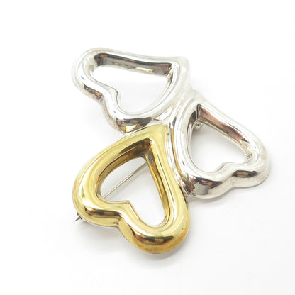 925 Sterling Silver 2-Tone Vintage Mexico Laton Heart Handcrafted Pin Brooch