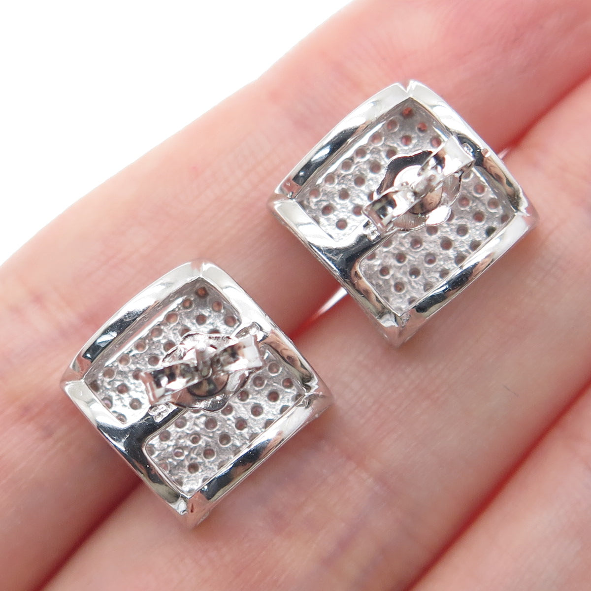 925 Sterling Silver Round-Cut C Z Sparkle Square Stud Earrings