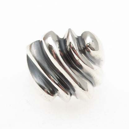 925 Sterling Silver Vintage Mexico Modernist Ribbed Oxidized Ring Size 8