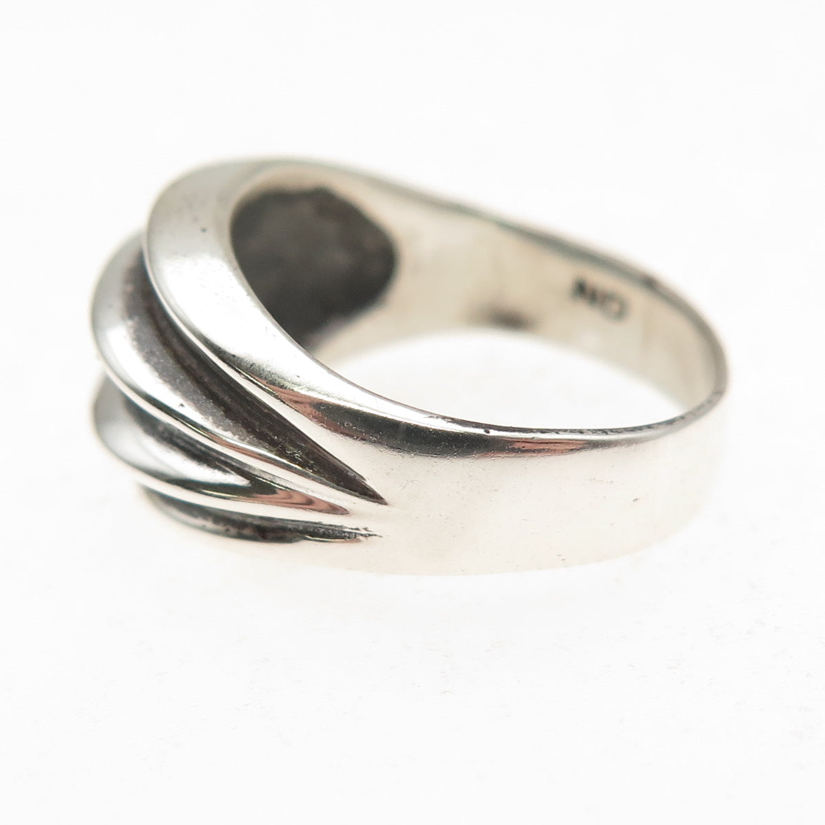 Chapal Zenray 925 Sterling Silver Vintage Modernist Ribbed Oxidized Ring Size 6