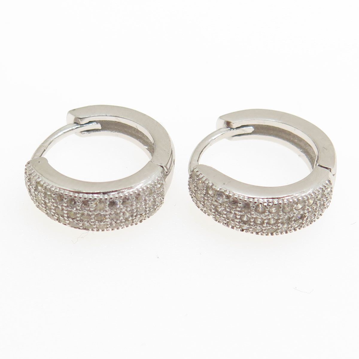 925 Sterling Silver Round-Cut C Z Hoop Earrings