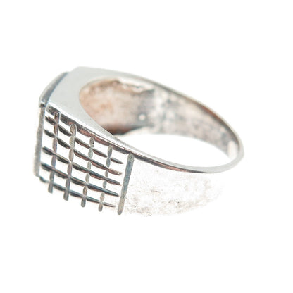 925 Sterling Silver Vintage Real Carnelian Gemstone Checkered Ring Size 6
