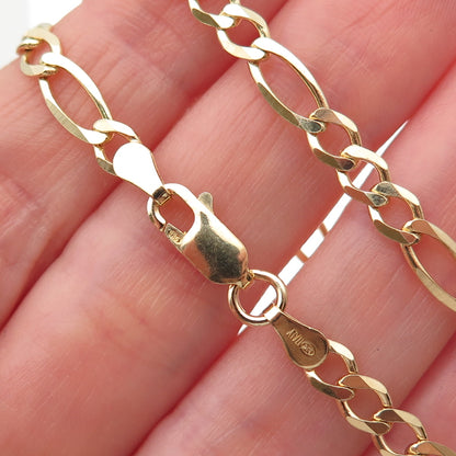 Han 925 Sterling Silver Gold Plated Italy Figaro Chain Necklace 18"