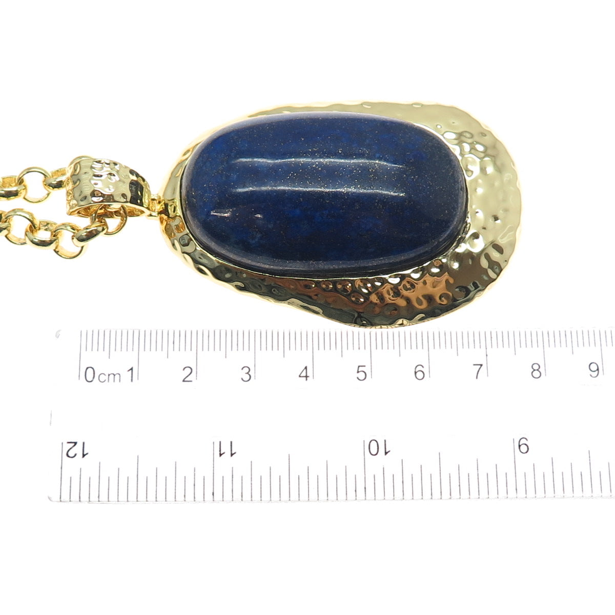 AIL Aluma Gold Plated Vintage Real Lapis Modernist Rolo Chain Necklace 18"