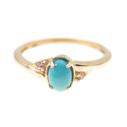 Chuck Clemency 925 Sterling Gold Plated Real Turquoise & White Topaz Ring Size 7