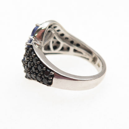 Chuck Clemency Sterling Silver Real Tanzanite Black Spinel Floral Ring Size 8.25