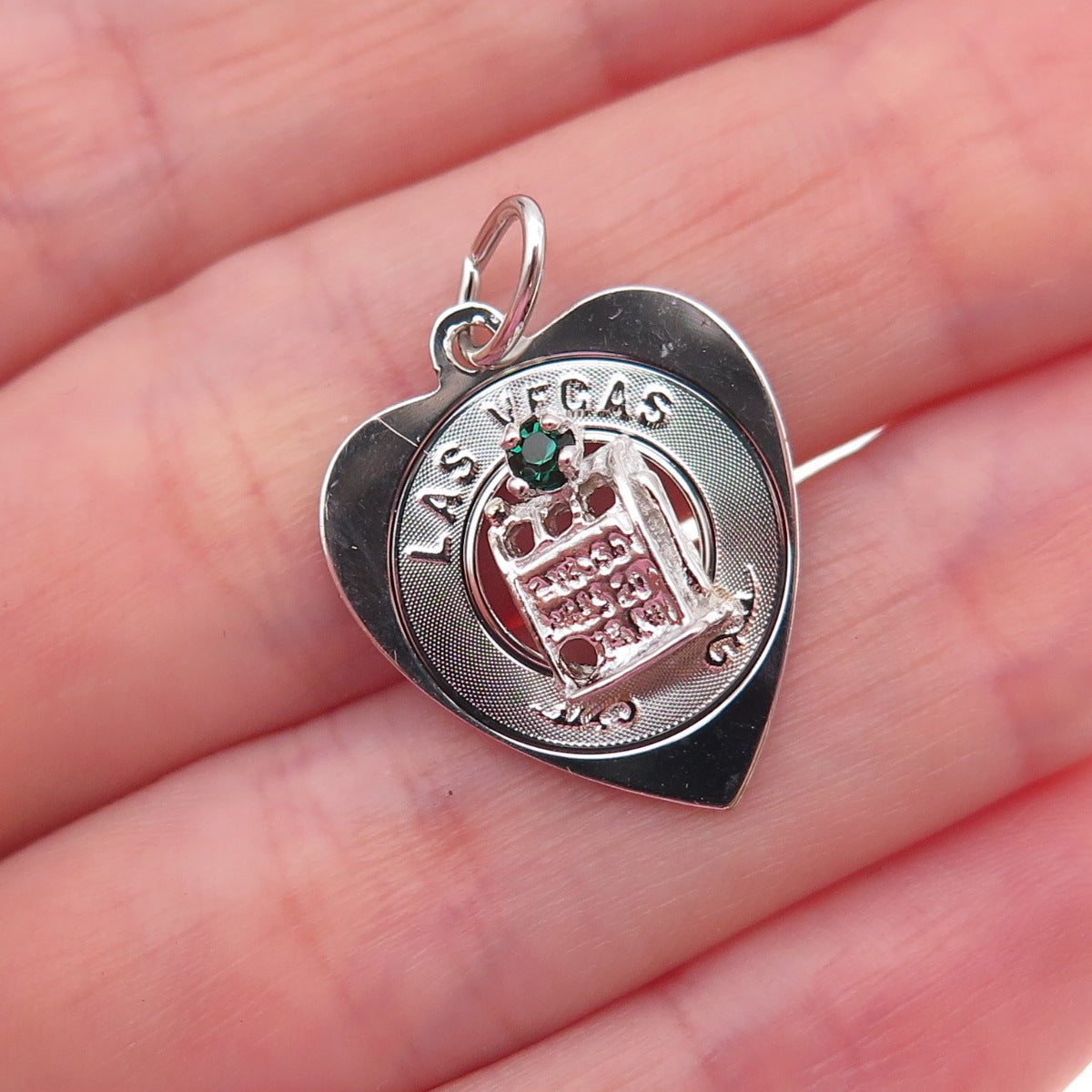 Crea 925 Sterling Silver Vintage Rhinestone Las Vegas Slot Machine Heart Pendant