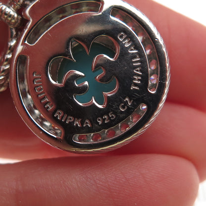 Judith Ripka 925 Sterling Silver Real Round-Cut Turquoise & C Z Charm Pendant