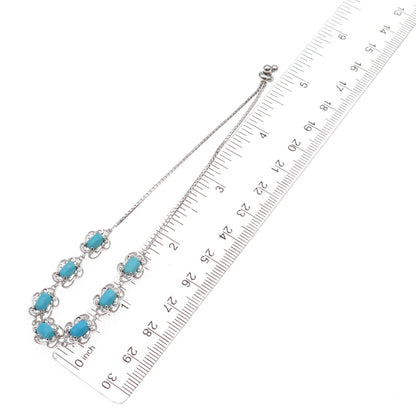 925 Sterling Real Sleeping Beauty Turquoise Adjustable Bolo Bracelet 7-10"