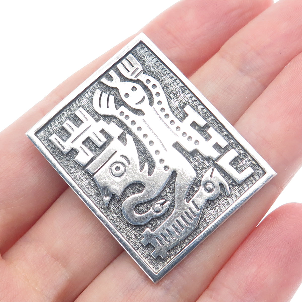 925 Sterling Silver Vintage Ecuador Tribal Symbol Oxidized Pin Pendant