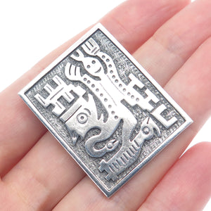 925 Sterling Silver Vintage Ecuador Tribal Symbol Oxidized Pin Pendant