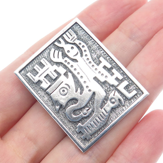 925 Sterling Silver Vintage Ecuador Tribal Symbol Oxidized Pin Pendant