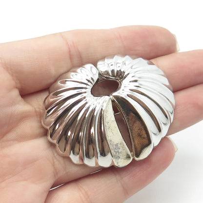 925 Sterling Silver Vintage Ribbed Shell Modernist Pin Brooch