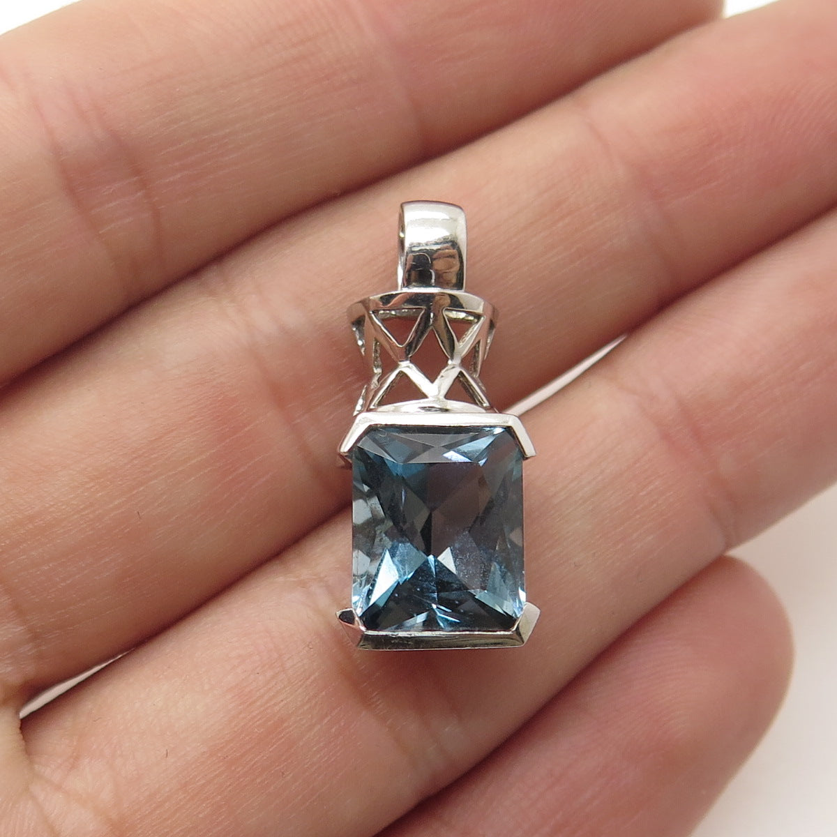 925 Sterling Silver Real Radiant-Cut Blue Topaz Minimalist Pendant