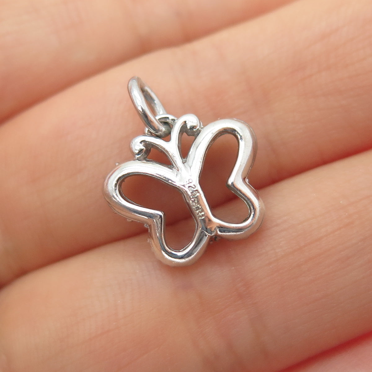 925 Sterling Silver Real Round-Cut Diamond Butterfly Mini Charm Pendant