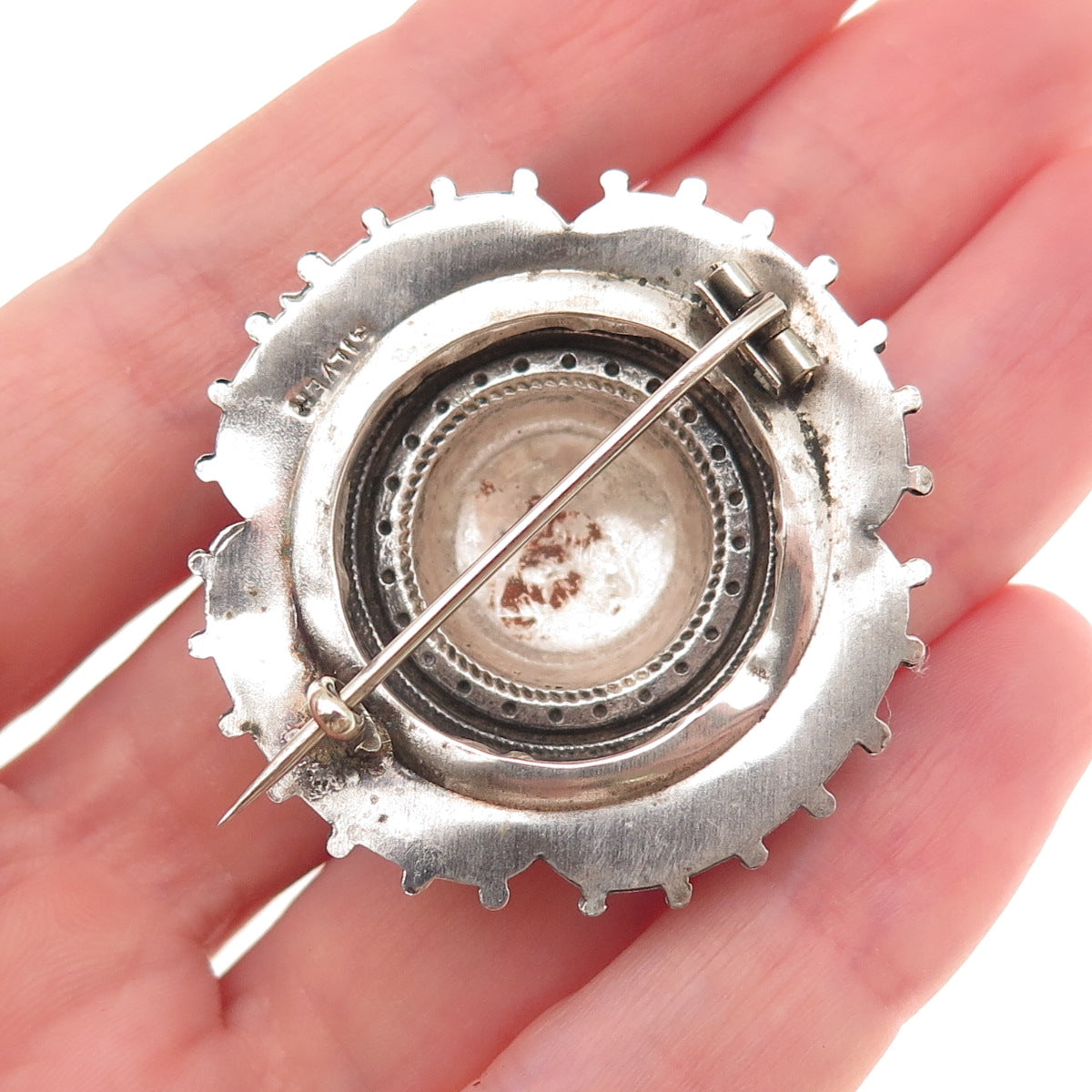 925 Sterling Silver Antique Victorian Floral Oxidized Pin Brooch