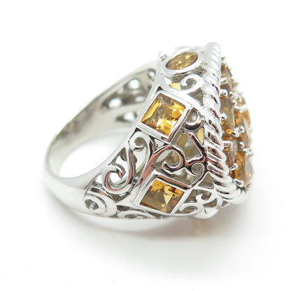 FADI 925 Sterling Silver Real Oval-Cut Citrine Cluster Ring Size 7.25