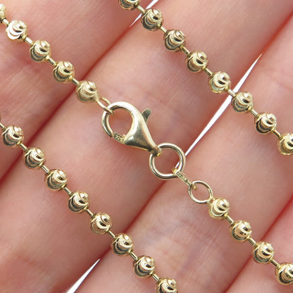 925 Sterling Silver Gold Plated Italy Diamond-Cut Ball Beaded Chain Necklace 24"