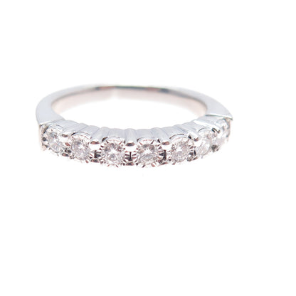 925 Sterling Silver Real Round-Cut Diamond Half Eternity Band Ring Size 7.25