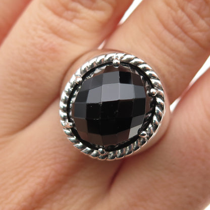 925 Sterling Silver Vintage EMA Real Black Onyx Ring Size 7.5