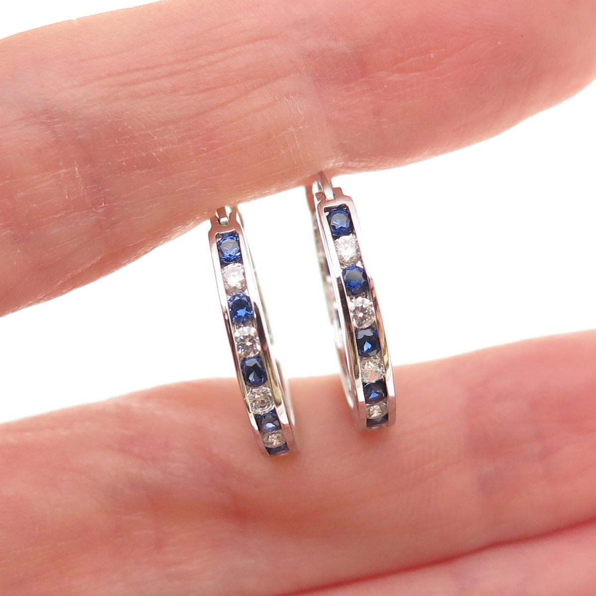 Jacmel Mauritius 925 Sterling Lab-Created Sapphire C Z In & Out Hoop Earrings