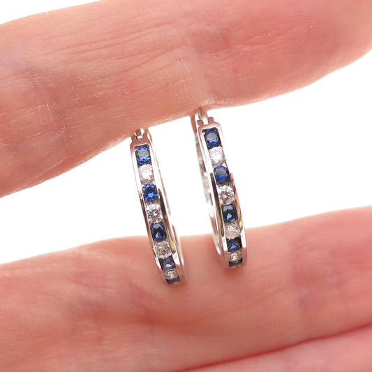 Jacmel Mauritius 925 Sterling Lab-Created Sapphire C Z In & Out Hoop Earrings