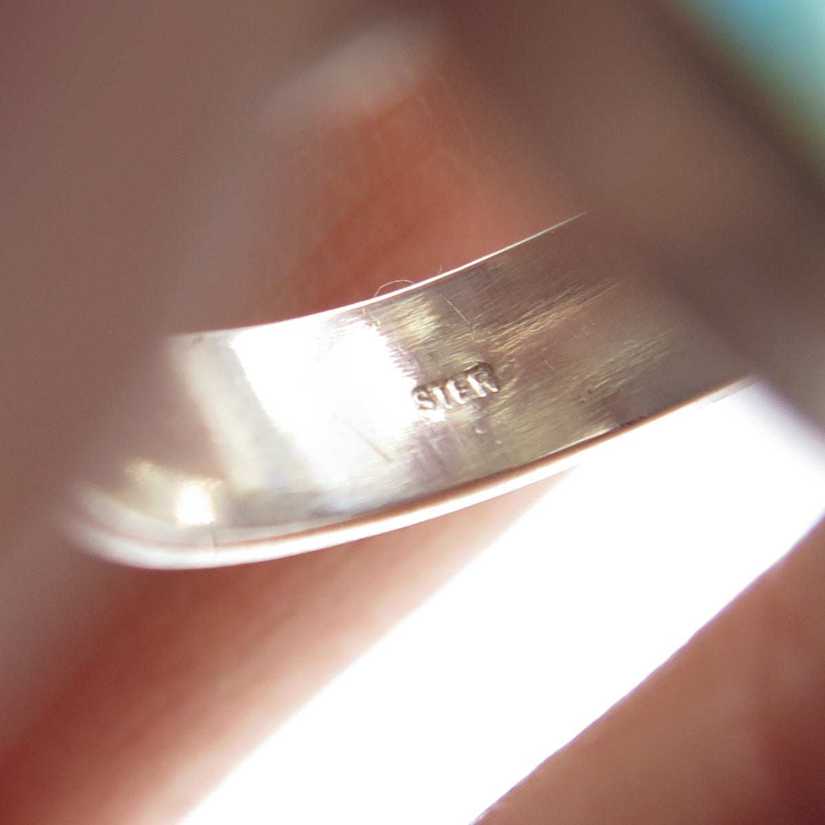 925 Sterling Silver Vintage Real Doublet Turquoise Adjustable Ring Size 7.75